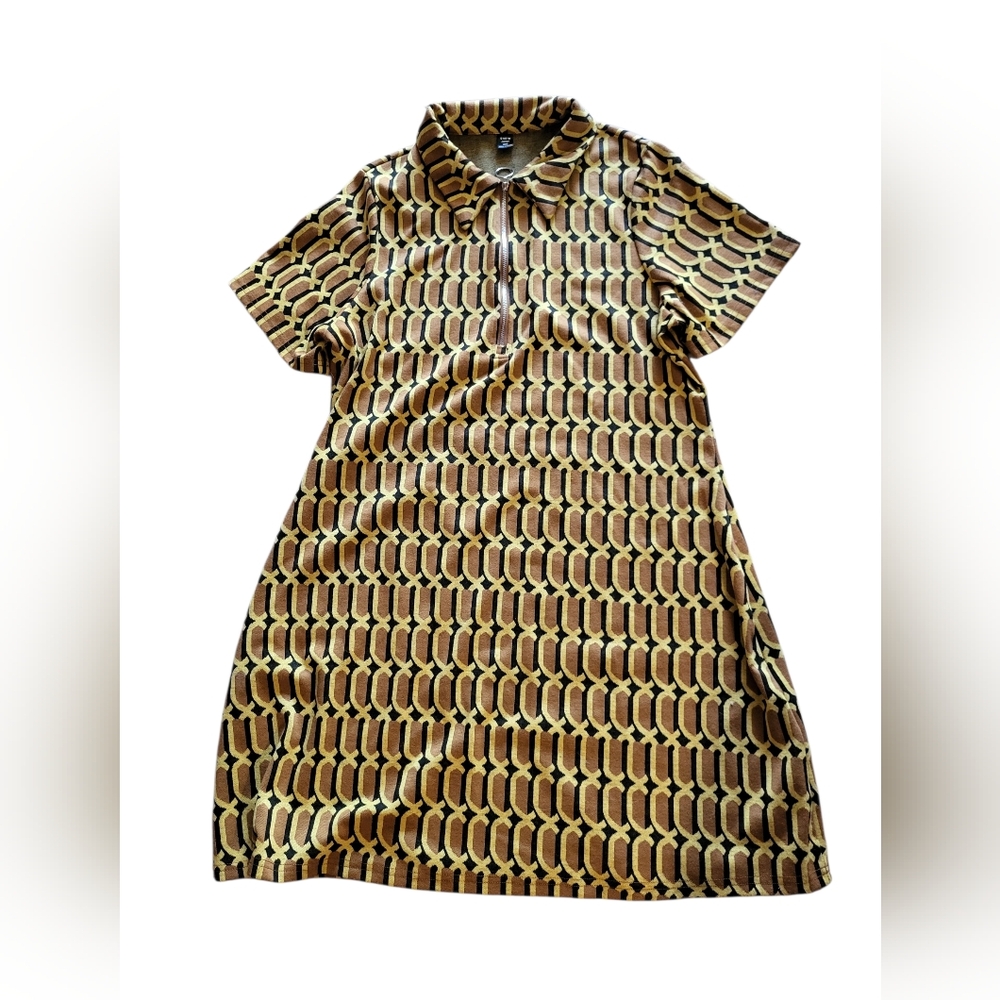 SHEIN 70s Look Zip-Up Collared Dress